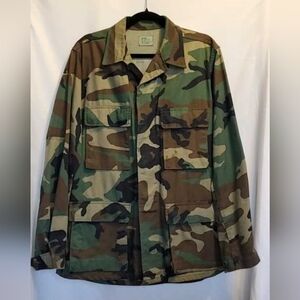 Green and Brown Military Field Coat with Camouflage Design